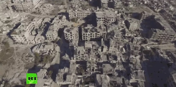 نمایی هوایی از خرابی های ناشی از جنگ داخلی در سوریه+فیلم