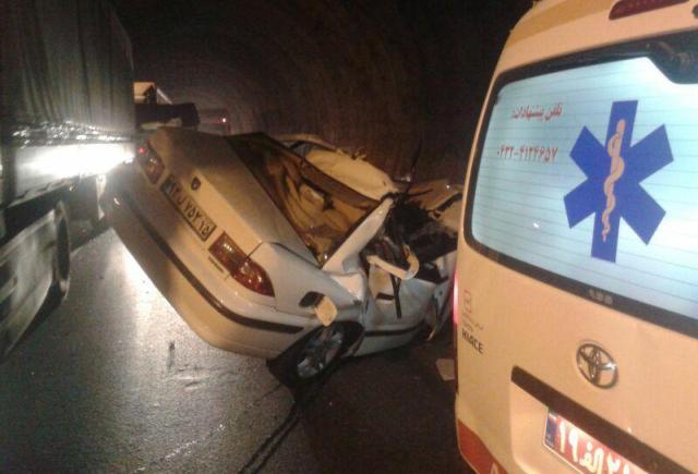 واژگونی خودرو سمند در اتوبان پیامبر اعظم داخل تونل شیبلی
