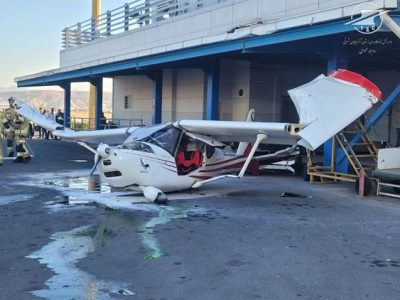 حادثه در فرودگاه تبریز؛ برخورد هواپیمای سبک با یک ساختمان