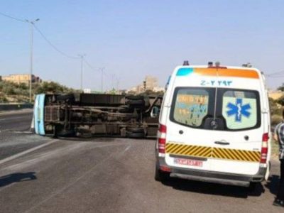 واژگونی مینی‌بوس در اتوبان کسایی تبریز با ۹ مصدوم